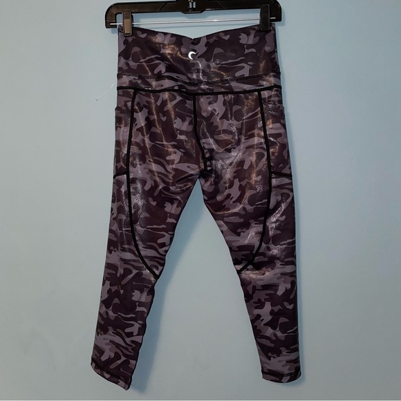 Zyia Active Leggings Blue Camo Sparkle Side Pockets Size 6-8 - Picture 6 of 7